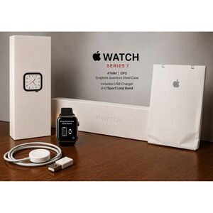 Apple Watch Bundle Series‎ 7 41mm Graphite Stainless Steel GPS USB charger